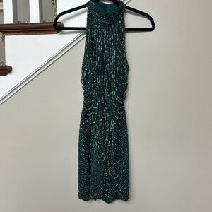 Sherri Hill Teal Beaded Mini Dress